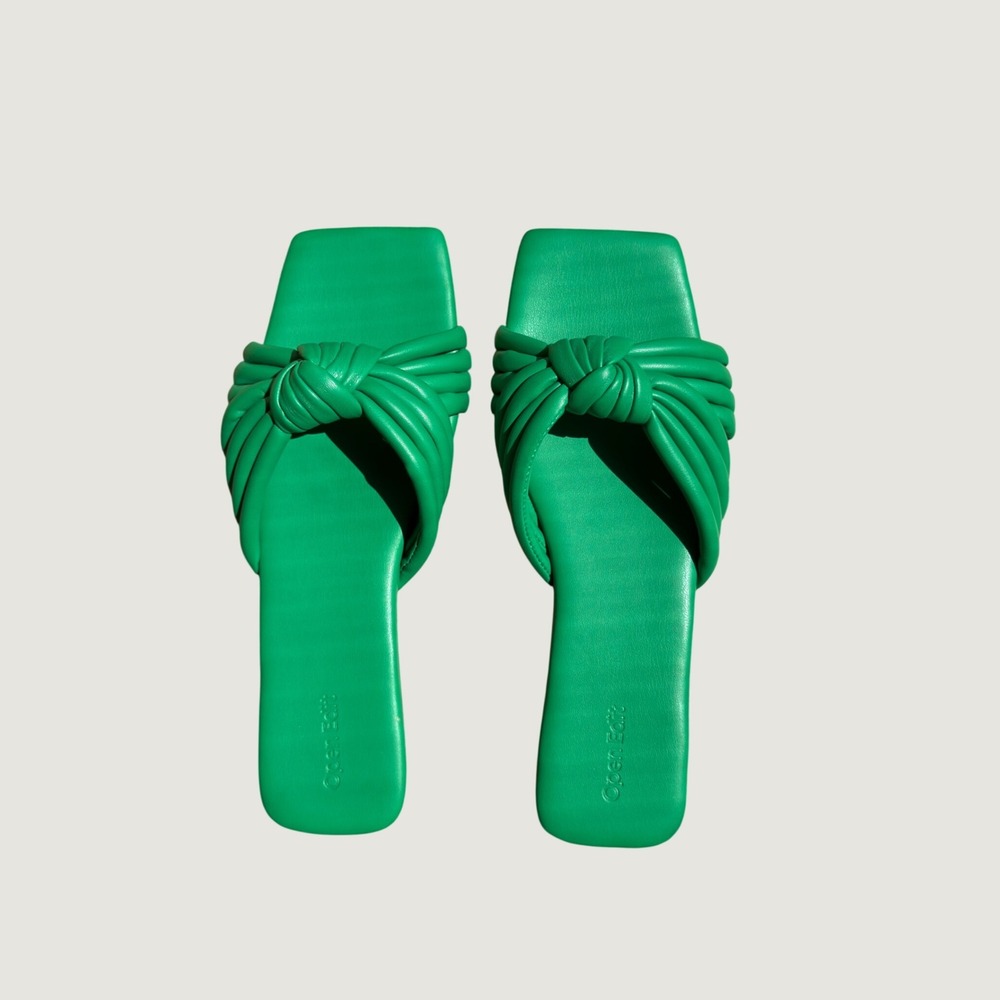 Open Edit Green Knotted Square Toe Slide Sandals Womens Size 10 Flats